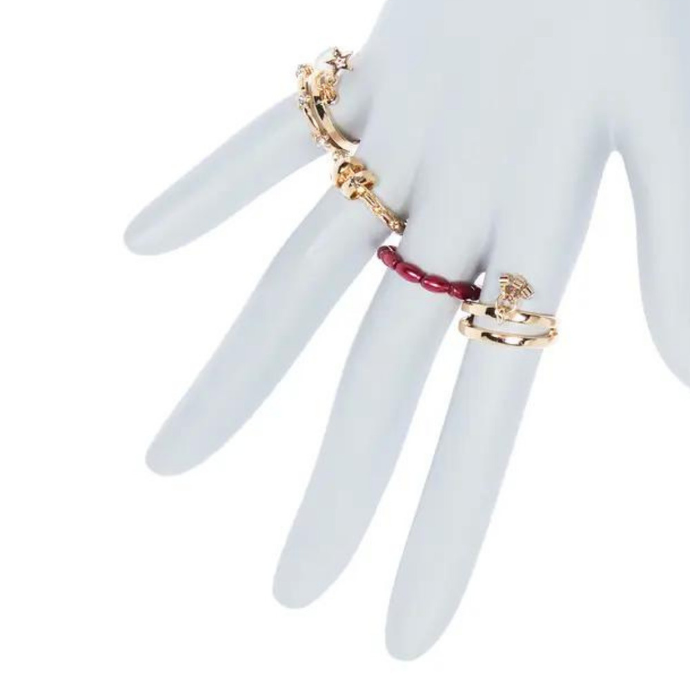 Gold Rings Stacker Rings Crystal Gold Rings 5 Ring Set Red Gold Boho Rings - Picture 2 of 6